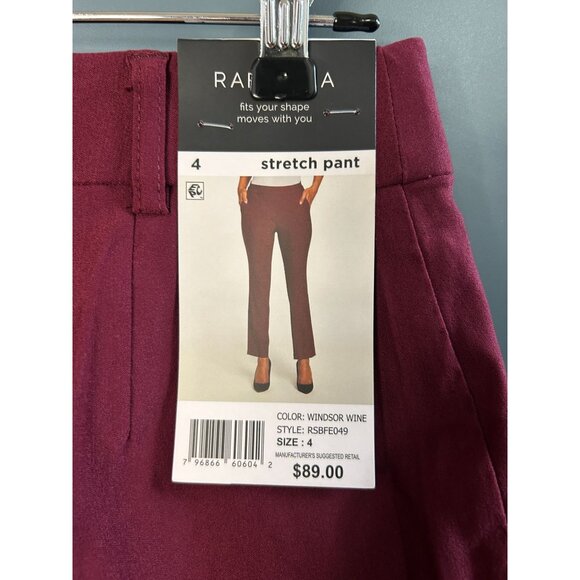 NEW Rafaella Windsor Wine Stretch Pants Size 4 Slim Fit Flat Front Mid-Rise New - Picture 3 of 4